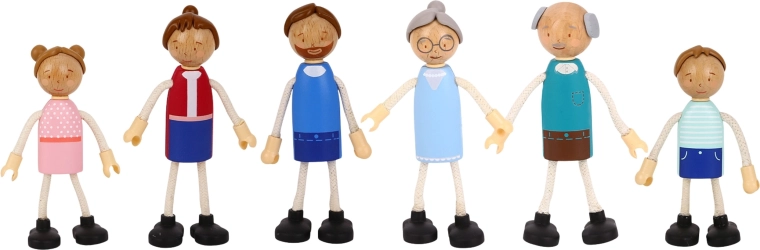 Famille de 6 figurines en bois aux membres flexibles