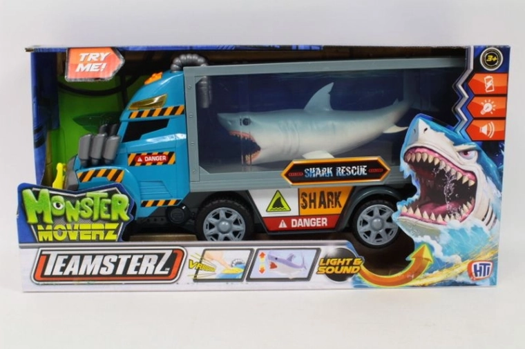 Camion Teamsterz Monster Moverz avec remorque et requin, avec lumières et sons