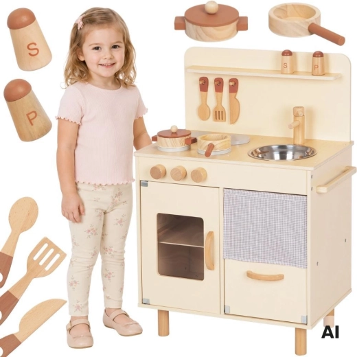 Cuisine enfant en bois beige avec accessoires TOOKY TOY