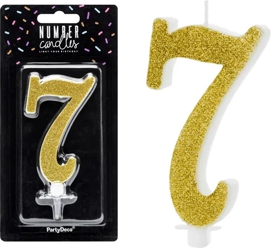 Bougie d’anniversaire chiffre 7 dorée 10 cm - 1 pièce