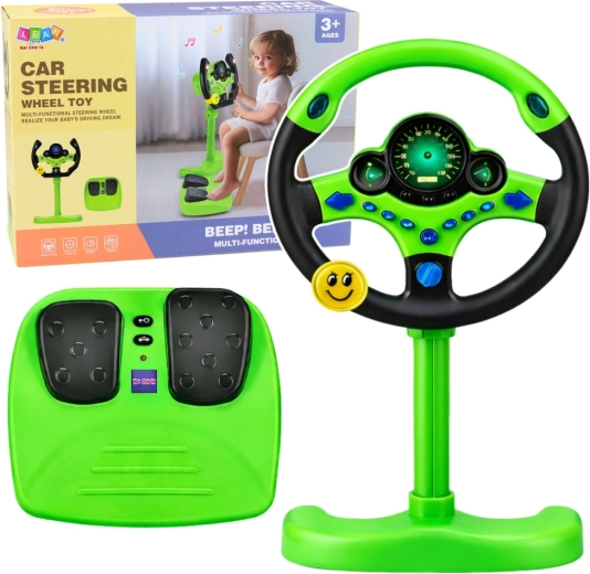 Volant interactif pour enfants avec support et pédales vert