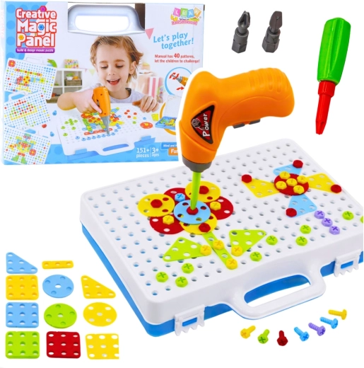 Jeu de construction éducatif avec perceuse dans une mallette, 151 pièces