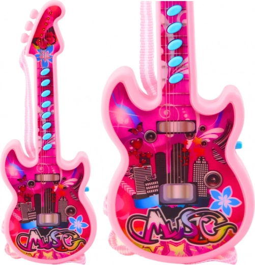 Guitare électrique rose pour enfants avec mélodies et solfège