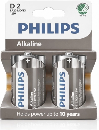 Pile alcaline Philips D LR20 1,5 V – blister de 2 piles