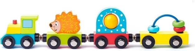 Train en bois d’éveil WOODY avec hérisson et activités