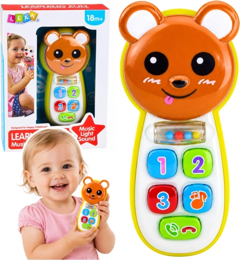 Téléphone interactif pour enfant ourson avec miroir, hochet, lumières et sons