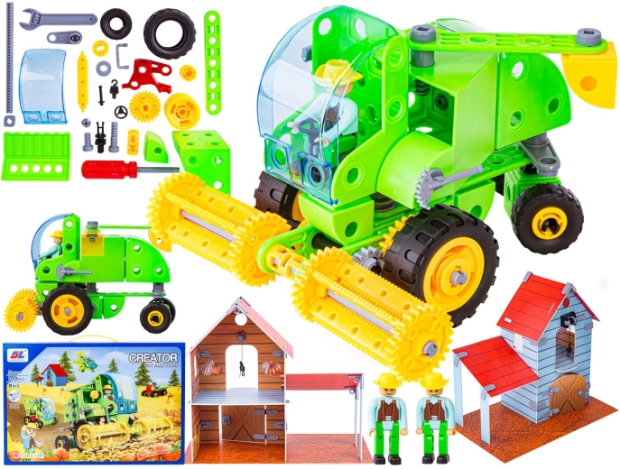 Kit de construction – set fermier 8 en 1 (153 pièces) – moissonneuse-batteuse, grange et tracteur
