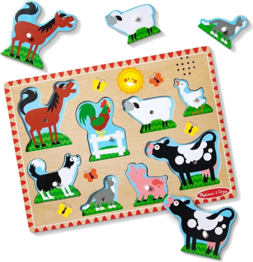 Puzzle d’encastrement sonore en bois Animaux de la ferme Melissa & Doug