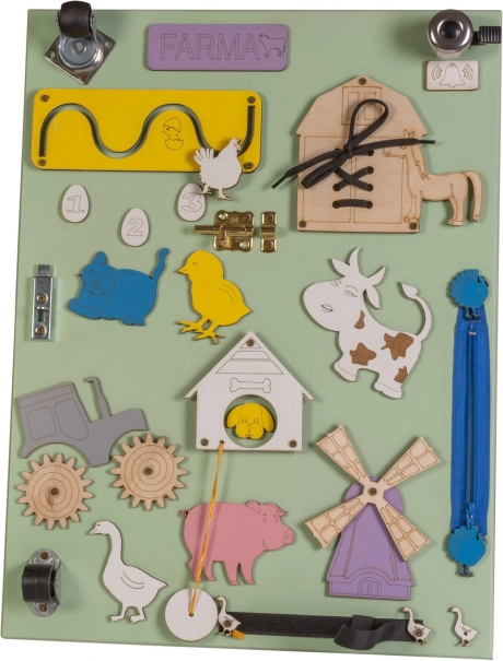 Tableau d'activité double face en bois Ferme verte 28 x 37,5 x 50 cm