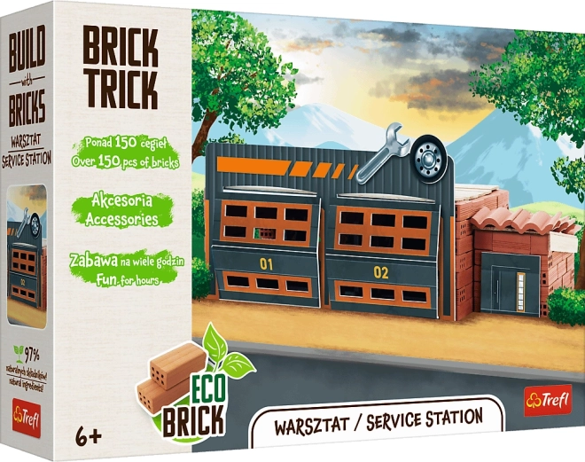 Trefl Brick Trick garage automobile – kit de construction en vraies briques (150 pièces)