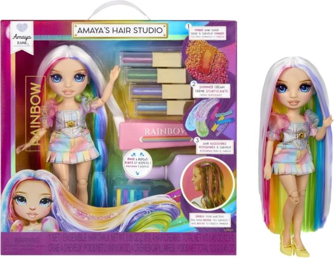 Studio de coiffure Rainbow High avec la poupée Amaya Raine