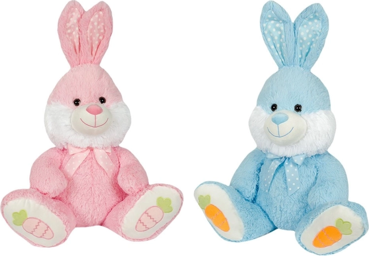 Lapin en peluche assis bleu ou rose 70 cm