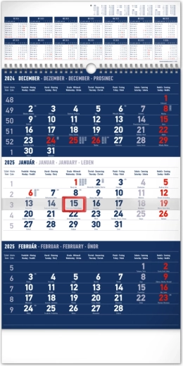 Calendrier mural Notique standard trois mois bleu 2025