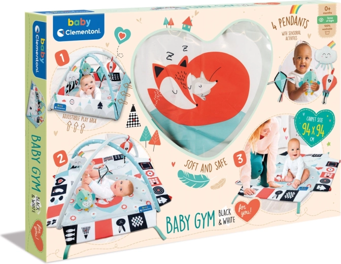 Clemmy baby tapis d’éveil pour bébé avec arche noir et blanc