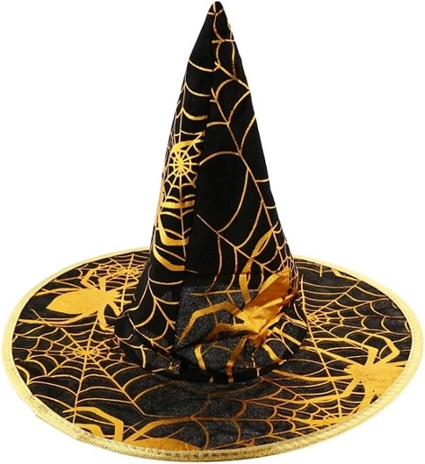 Chapeau de sorcière avec toile d’araignée dorée