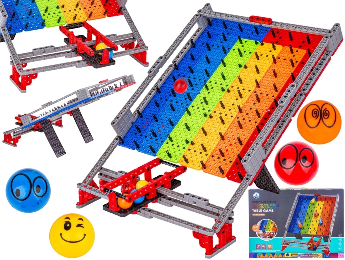 Planche arc-en-ciel – toboggan à billes et jeu de construction 477 pièces