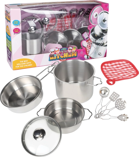 Set de casseroles métalliques pour enfants, 11 pièces