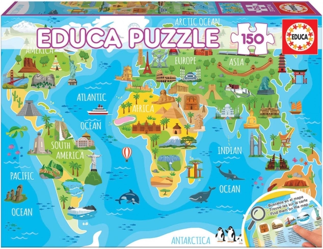 Educa Puzzle Carte des Monuments du Monde 150 pièces