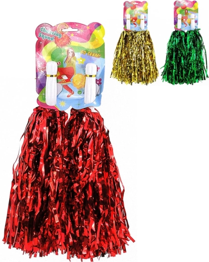 Pompons de cheerleading scintillants avec franges 30 cm (2 pièces) – couleurs assorties
