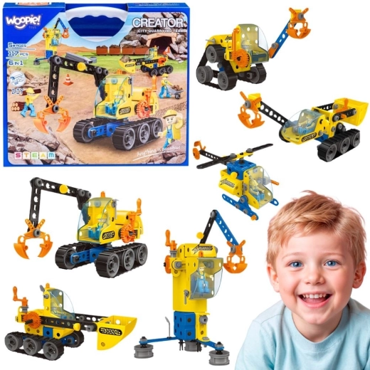 Kit de construction WOOPIE de véhicules de chantier 6 en 1, 117 pièces