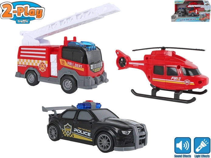 Ensemble de véhicules de secours 2-Play Traffic (lumière et son) - 3 pcs