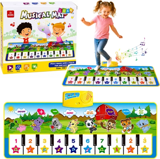 Tapis musical éducatif piano avec animaux 100 × 36 cm