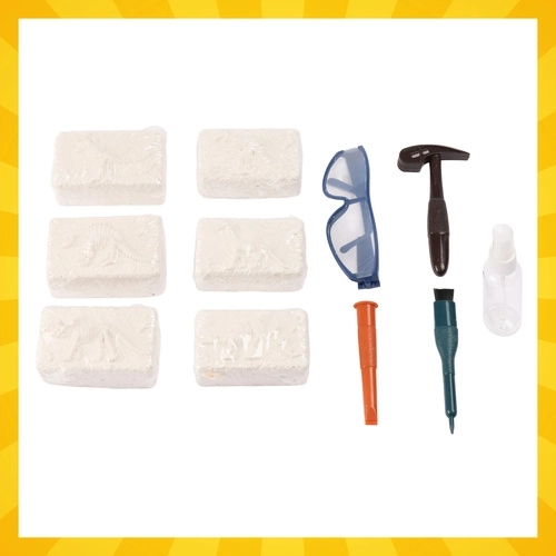 6 blocs de plâtre = 6 découvertes de dinosaures