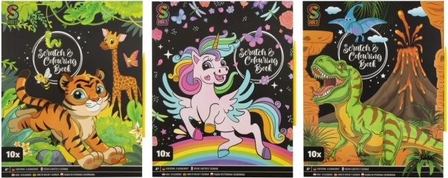 Set de cartes à gratter et de coloriage pour enfants – 10 feuilles avec stylet en plastique
