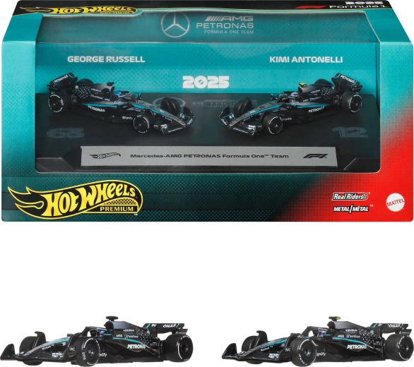 Hot Wheels Premium Formule 1 Mercedes-AMG Petronas Kimi Antonelli et George Russell - 2 pièces