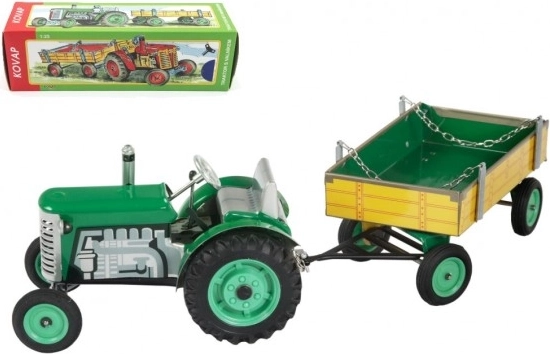 Tracteur vert Zetor avec remorque et mécanisme à ressort Kovap