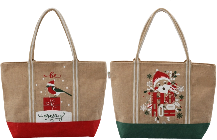 Sac cadeau de Noël en jute avec fermeture éclair 35 × 52 × 15 cm, lot de 10 pièces