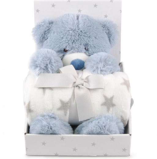 Carlo Baby couverture en polaire avec ourson en peluche Teddy blue - 1 pièce
