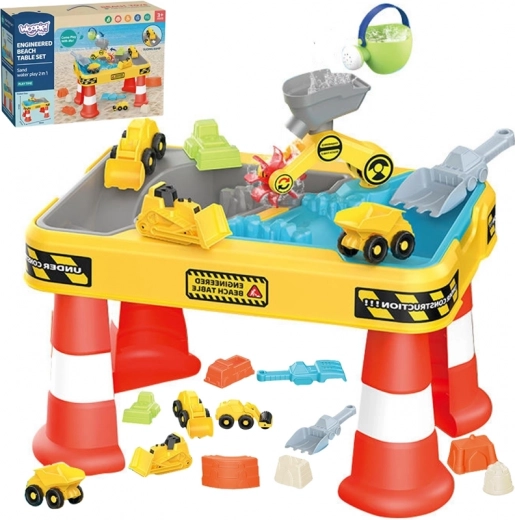 Woopie table d’eau et de sable de table 2-en-1 set de construction avec 12 pièces et 4 petites voitures