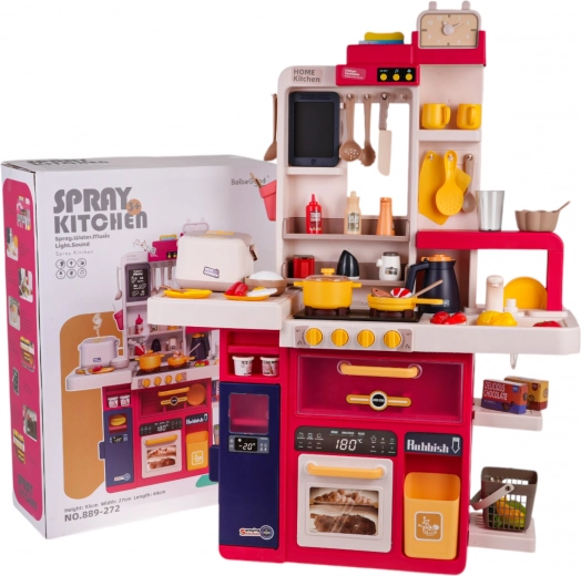 Cuisine interactive pour enfants avec vapeur, lumières et sons, 80 pièces – Rouge