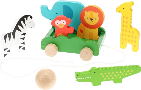 Jouet en bois à tirer avec des animaux