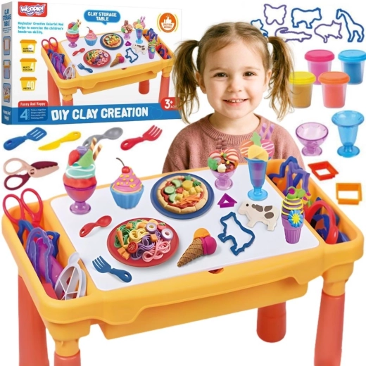Table créative Woopie avec pâte à modeler, compartiments et moules (40 pièces)