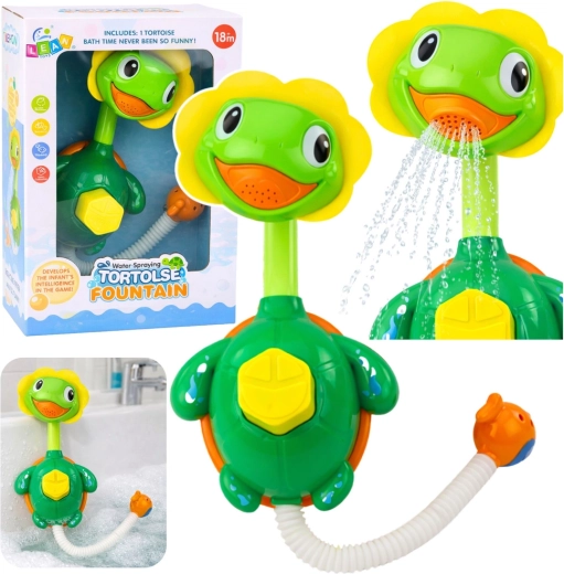 Fontaine de bain tortue avec petit poisson à ventouses