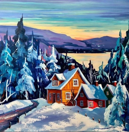 Norimpex Peinture par numéros Chalet en hiver 40 × 50 cm