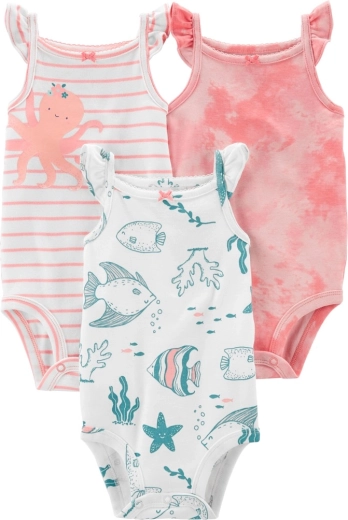 Bodies bébé Carter’s sans manches Pink Ocean – lot de 3 pcs