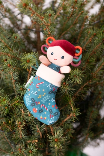 Lilliputiens lutin de Noël avec chaussette bleue lumineuse