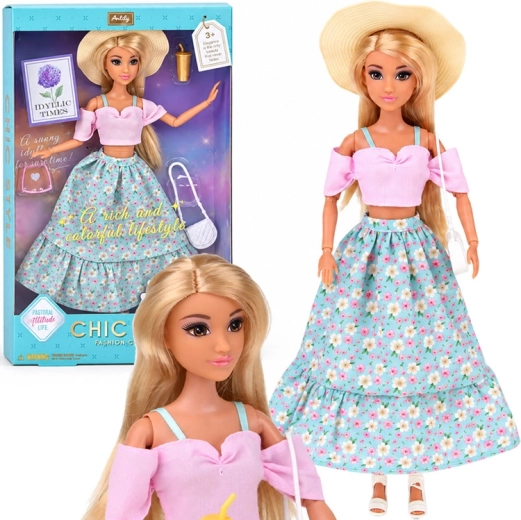 Poupée romantique Anlily avec jupe fleurie et chapeau