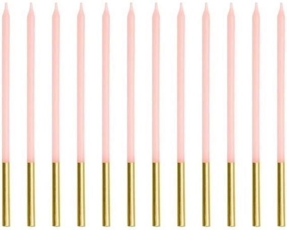 Bougies d’anniversaire roses lisses 14 cm (12 pcs)