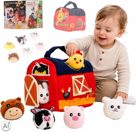 Trieur sensoriel en peluche en forme de ferme avec des animaux