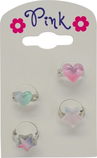 Lot de bagues pour enfants cœurs et étoiles, 4 pcs