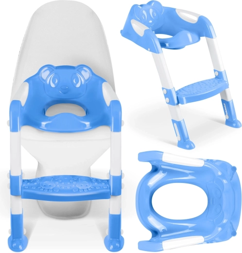 Réducteur de WC pour enfants avec plateforme et poignées RICOKIDS koala – bleu