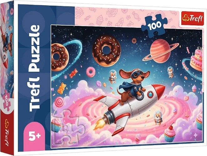 Puzzle 100 pièces : hérisson sur une fusée
