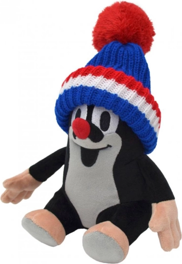 Moravská ústředna Krtek assis avec bonnet tricolore tchèque 20 cm