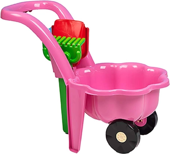 Brouette de jardin pour enfants avec pelle et râteau Bayo Pâquerette rose