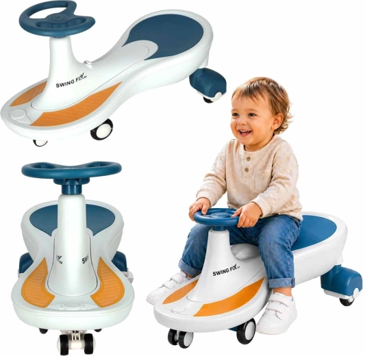 Porteur gravitationnel pour enfants Swing Fix S4 avec roues LED lumineuses et musique – Bleu et blanc