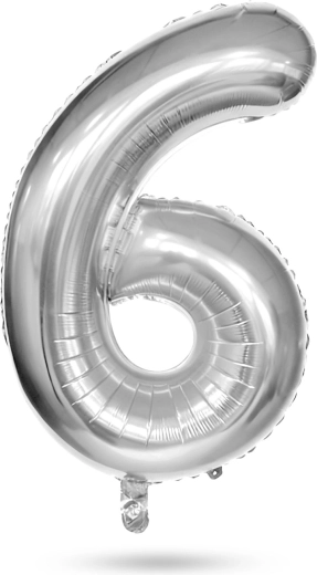 Ballon en aluminium d’anniversaire en forme de chiffre 6, argenté, 40 pouces